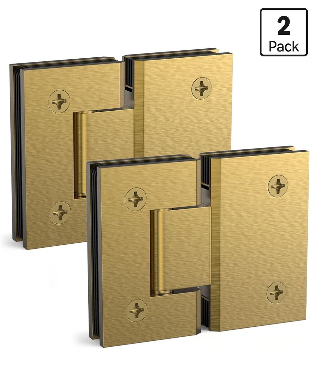 AatrixQuayn 180° Shower Door Hinges 2 Pack Solid Brass Brushed Gold 8-12mm